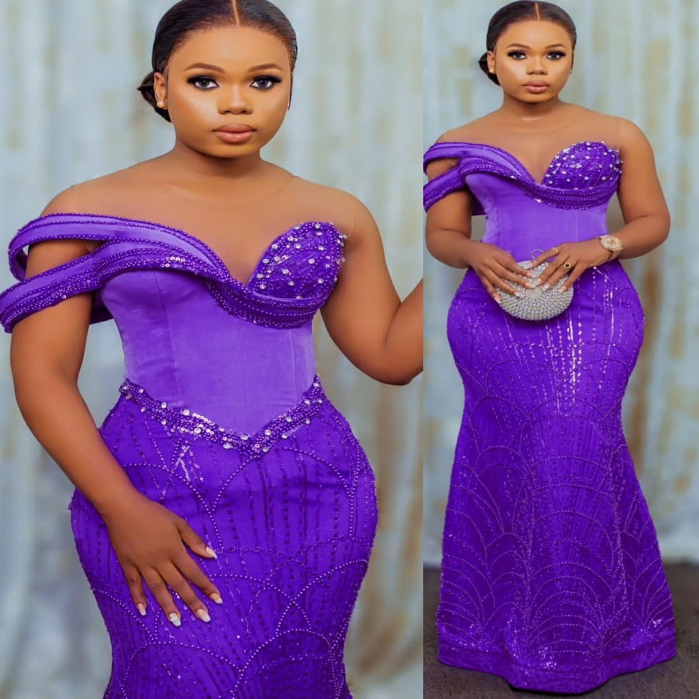 Aso Ebi Purple Mermaid Prom Dress 2025 Beaded Crystals Sequined Sparkly Evening Formal Party Birthday Dresses Robe De Sorrie Reception Gowns For Speci