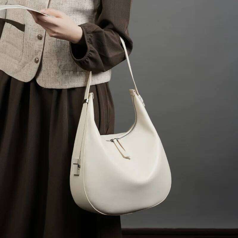 Genuine Leather Women's Tote Bags Large Capacity Fashion Shoulder Bag High Quality Cowhide Female Half-Moon Purses And Handbags