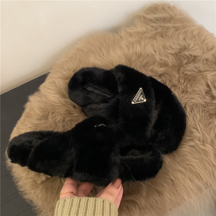 Free Shipping 2025 Fall Winter New Women Light Luxury Versatile Fluffy Slippers Outdoor Fashion Elegant Warm Cotton Slippers Apricot