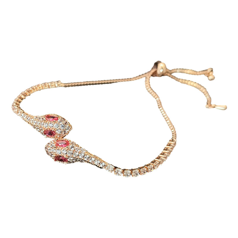Luxury Brand Designer Jewelry 2023 Hot Pink Red-Eyed Snake Bracelet For Women, High-End Exquisite Adjustable Micro-Paved Zircon Jewelry Wholesale