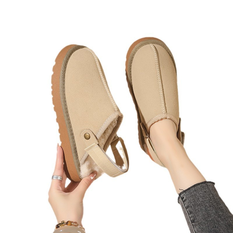 2025 designer shoes free shipping autumn and winter flat slippers solid color Non-slip snow boots women's velvet cotton shoes for warmth black kh