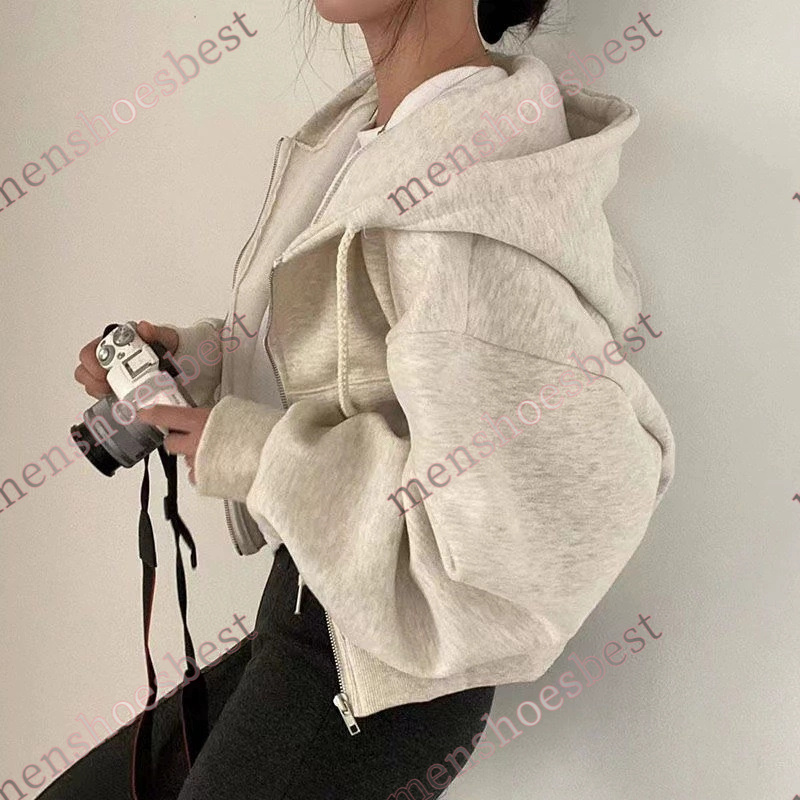 Womens Zip Hoodie Fleece Jacket Designer Short Sweater Women Workout Sport Coat Fitness Activewear Top Solid Zipper Sweatshirt Sports Gym Clothes Asia