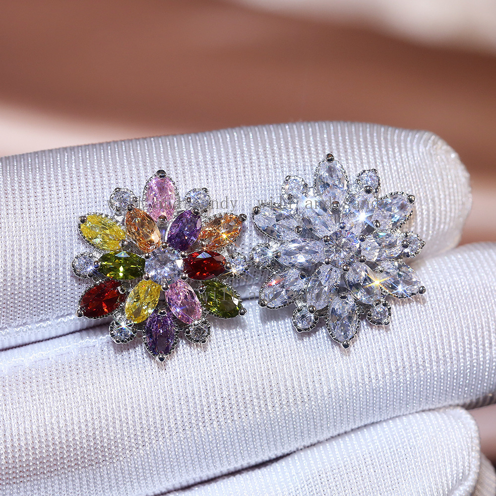 Round Cubic Zirconia Diamond Stud Earrings Designer Jewelry CZ Silver Gold Wedding Earrings Crystal Flower Heart Square Charm Earrings for Women Man F