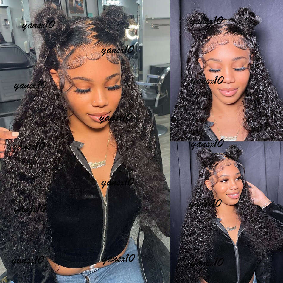 180density Curly Human Hair Black Color 360 Glueless Full Front Wig 36 Inch 13x4 HD Lace Frontal Wigs for Women Water Wave Transparent Synthetic Prepl