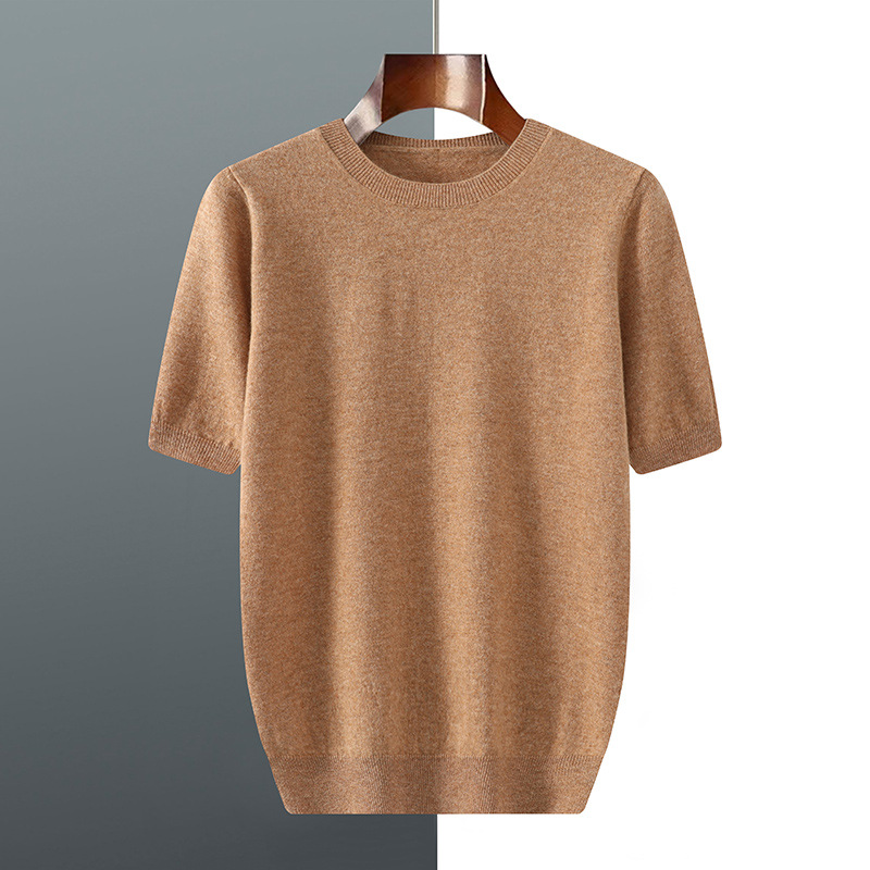 K2185 Spring and autumn all-match thin wool sweater for women, loose short-sleeved knitted T-shirt, ins style solid color top