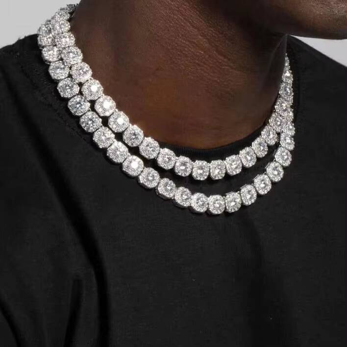 Nuoya Hight Quality 10mm/12mm Clustered Tennis Chain Necklace 18K Gold Bling Cz Iced Out Diamond Tennis Chain Necklace for Women