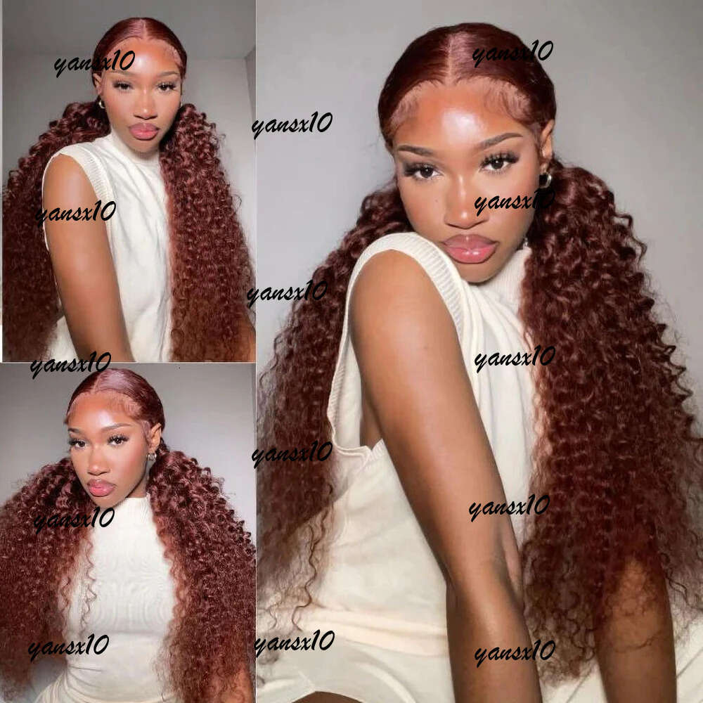 220% Brazilian Deep Wave Glueless Wig 13x4 Human Hair Ready To Wear Curly Reddish Brown Synthetic Lace Frontal Wigs Preplucked for Women Pre Cut