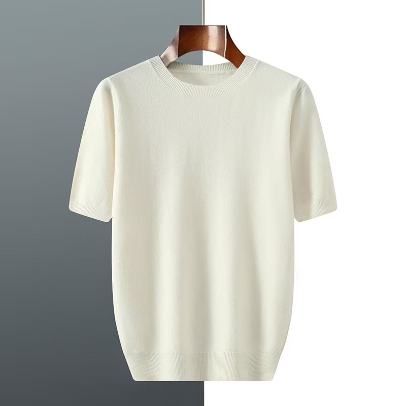 K2185 Spring and autumn all-match thin wool sweater for women, loose short-sleeved knitted T-shirt, ins style solid color top