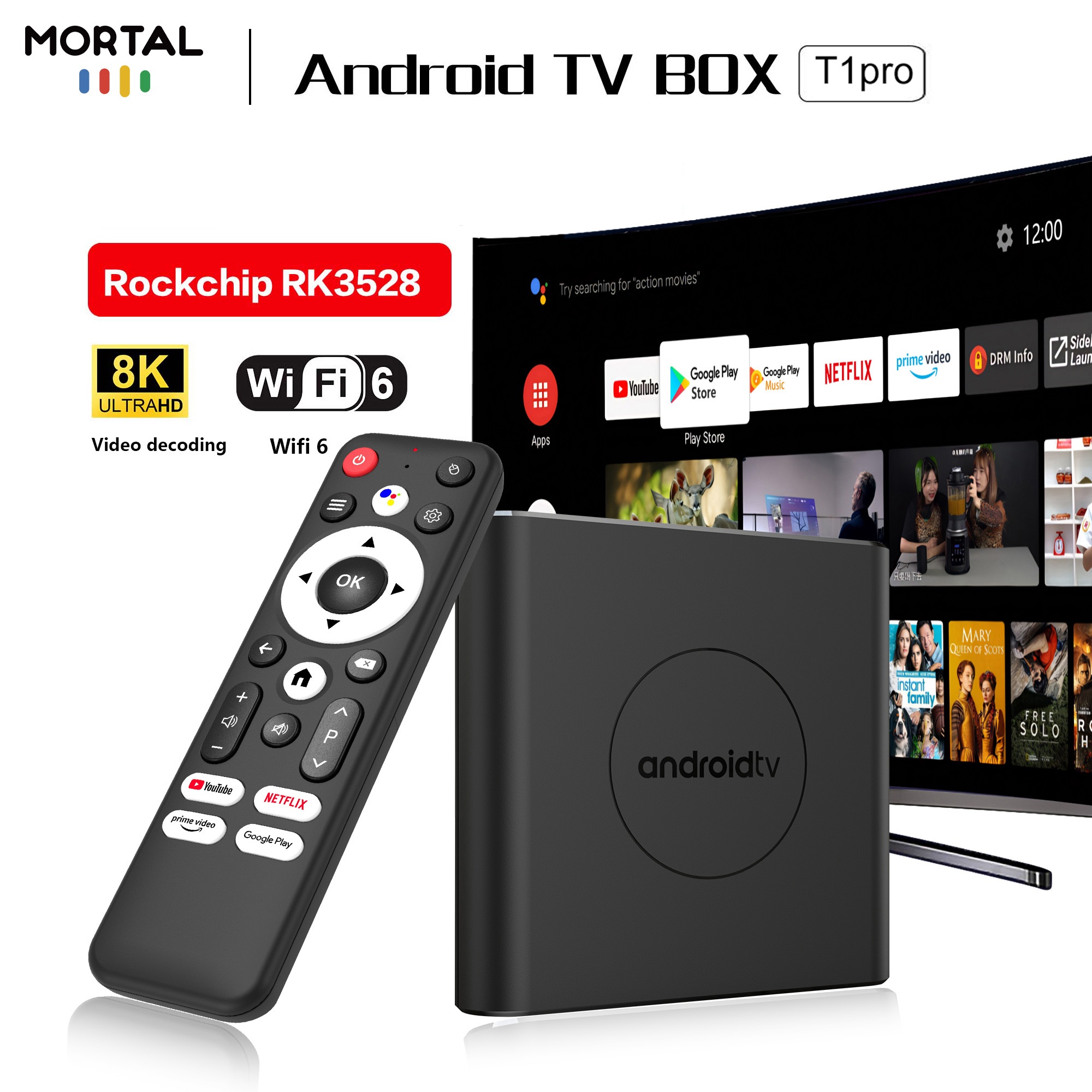 Mortal T1pro RK3528 Smart TV Box Android 14 Quad Core Cortex A53 Support 8K Video 4K HDR10+ Wifi BT Voice Control 4G 64G hot