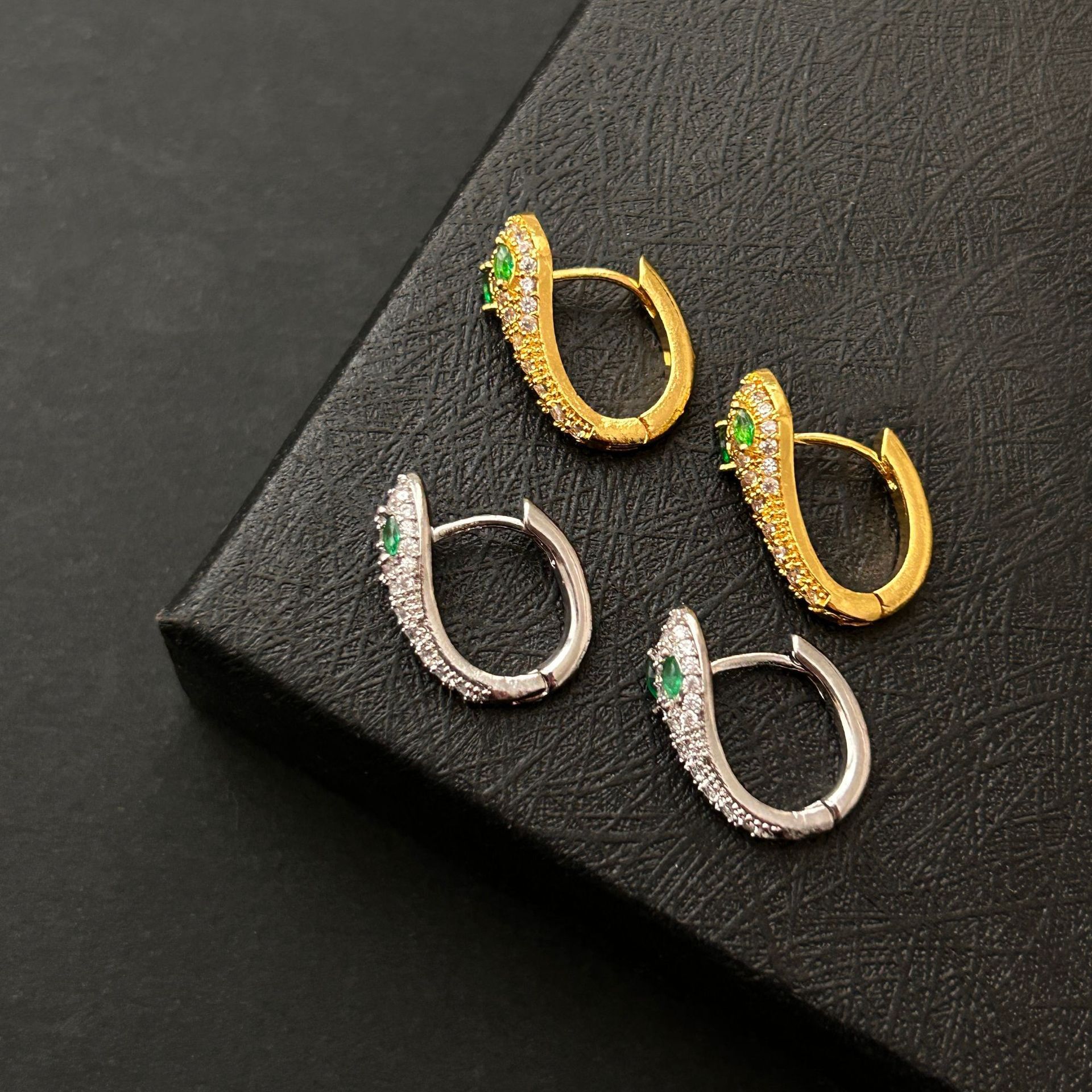 Luxury Brand Designer Jewelry European And American Foreign Trade Snake-Shaped Zircon Earrings For Women, Summer Light Luxury Niche Design Sense Hoop 