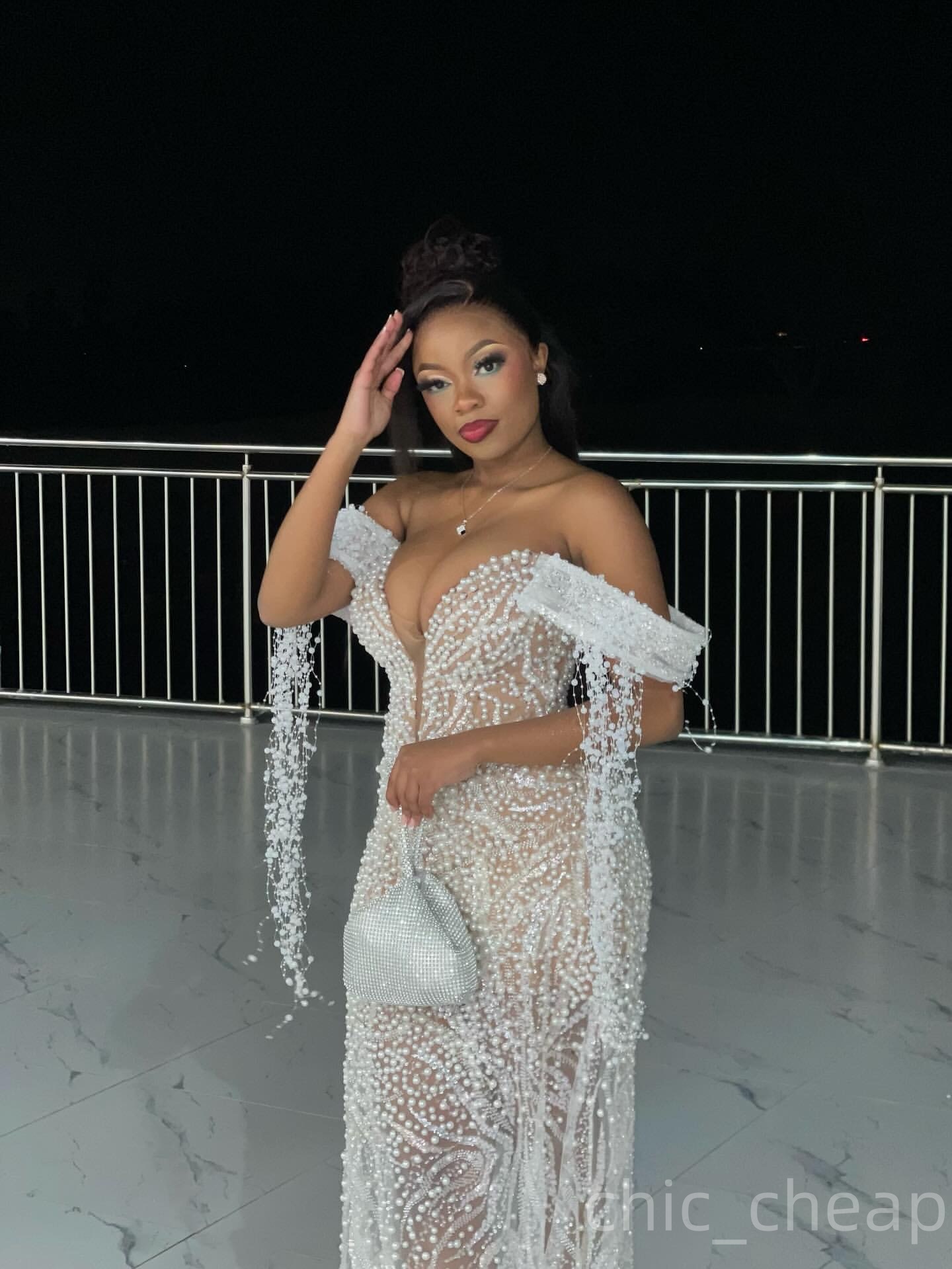 Ivory Mermaid Prom Dresses 2025 Pearls Tassels Sequined Illusion Evening Formal Party Second Birthday Engagement Gowns Plus Size Dress For Special Occ