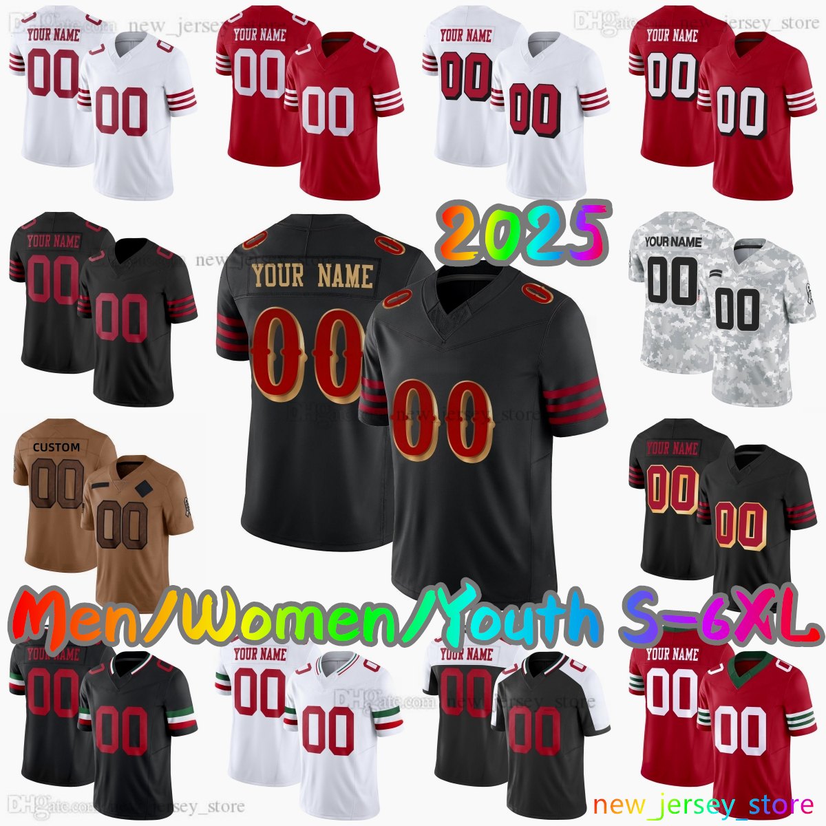 2025 Custom S-6XL DIY 71 Trent Williams Football Jersey 23 Christian McCaffrey 13 Brock Purdy 97 Nick Bosa 85 George Kittle 14 Ricky Pearsall Jennings Stitched jerseys