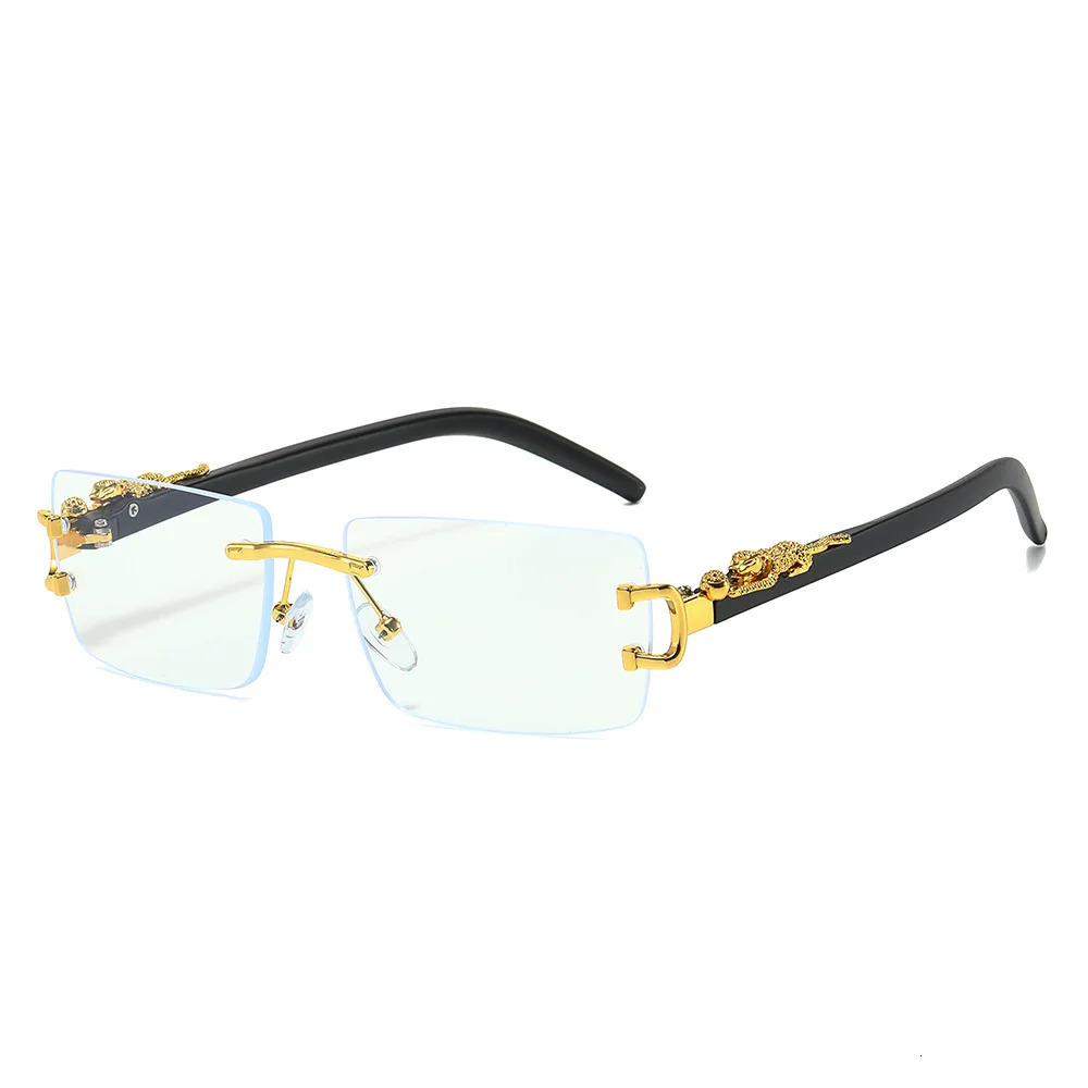 Fashion Rimless Sunglasse Men Cheetah Decoration Rectangular Sun Glasses 250829