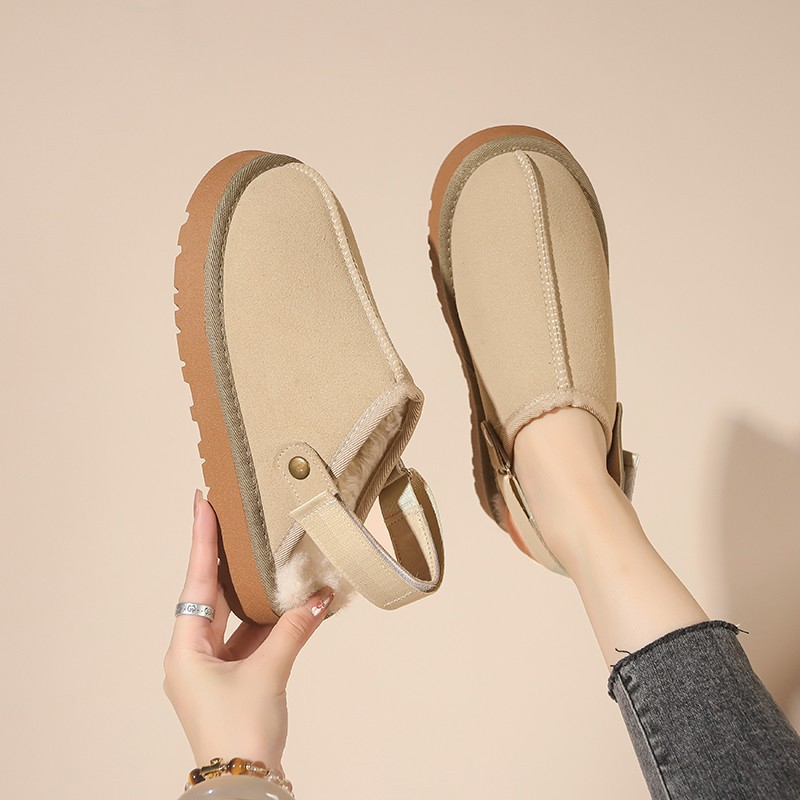 2025 designer shoes free shipping autumn and winter flat slippers solid color Non-slip snow boots women's velvet cotton shoes for warmth black kh