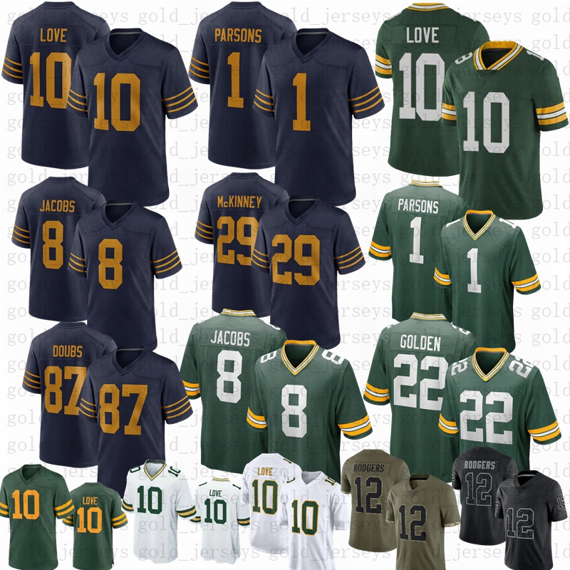 2025 New Love Aaron 8 Josh Jacobs Matthew Golden 1 Micah Parsons Football Jersey Edgerrin Cooper Walker Doubs KRAFT Starr Wicks Musgrave Melton McKinney Jayden Reed