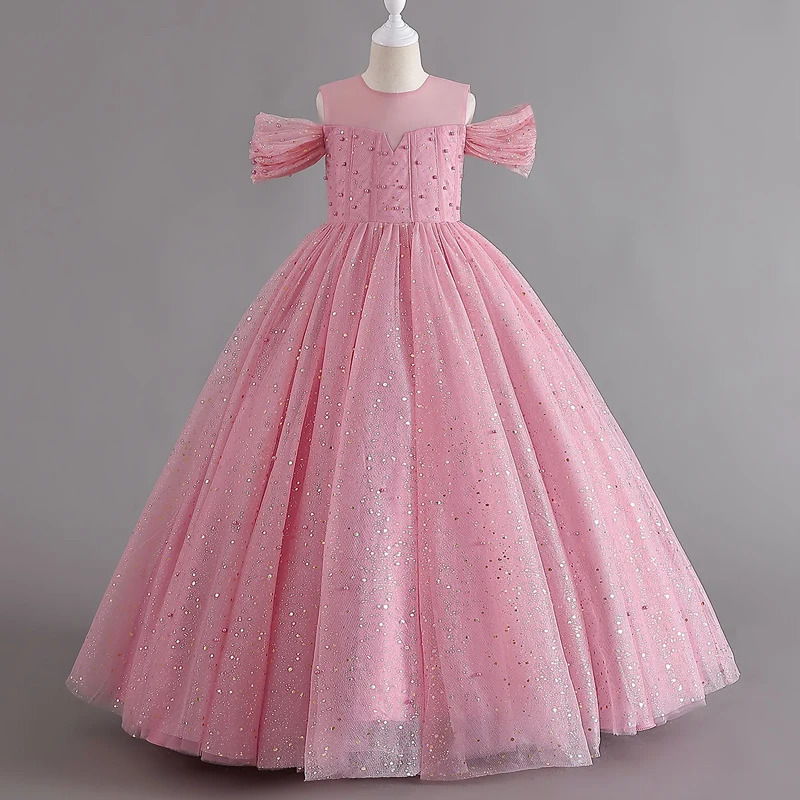 1308 Baby Dresses For Eid Girls Sleeveless Mesh Puffy Princess Length Rainbow Skirt Dinner Piano Performance 250829
