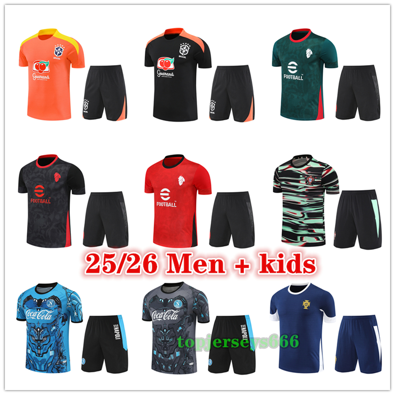 22025 2026 Brazil Napoli tracksuit Short sleeved training suit Men and kids soccer jerseys shirt shorts 25 26 football jersey shirts kit maillot foot camiseta