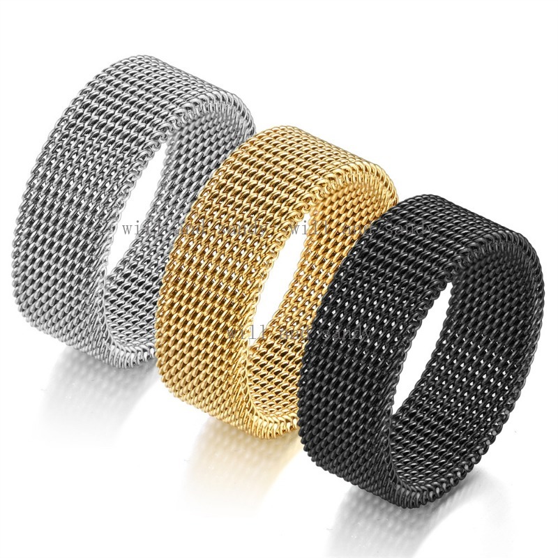 Stainless Steel Wire Mesh Ring Band Designer Jewelry Charm Gold Rotatable Spin Chain Rings Finger Tail Cuff for Woman Man Wedding Promise Gift Fashion