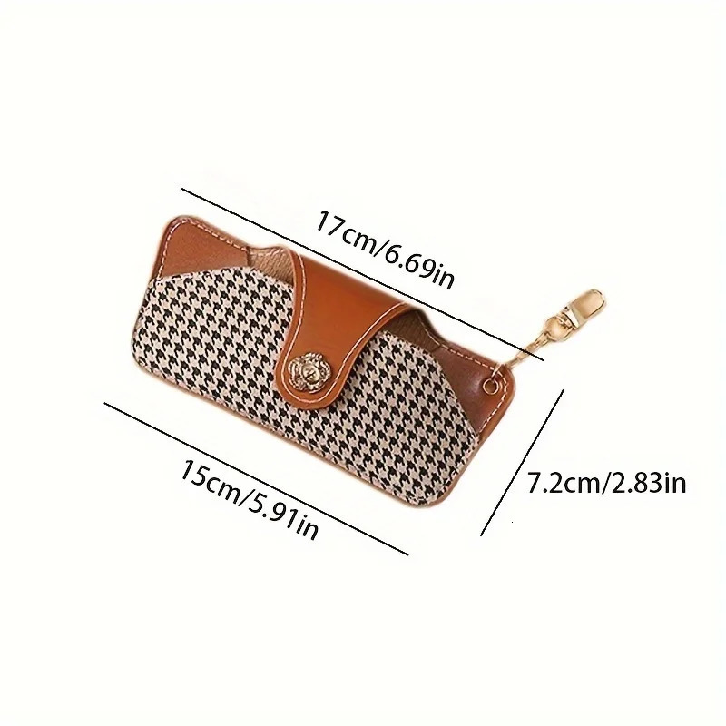 A stylish and minimalist PU leather glasses case with a chain for easy carrying and protection 250821