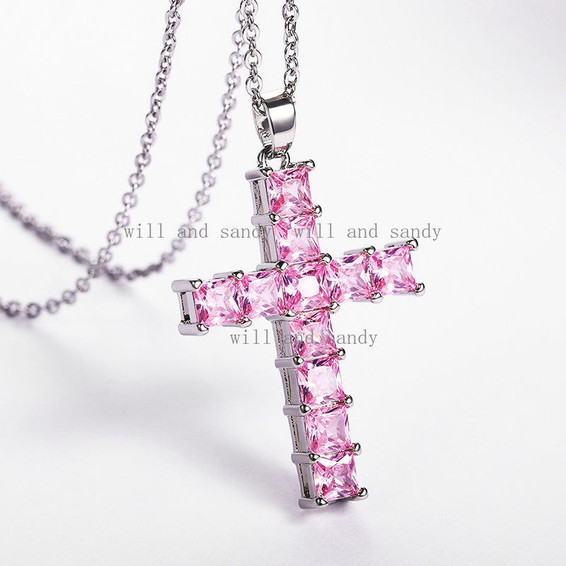 Minimalist Cubic Zirconia Cross Pendant Necklace Designer Jewelry Sterling Silver Love Heart Infinity Cross Diamond Necklaces for Woman Wedding Birthd