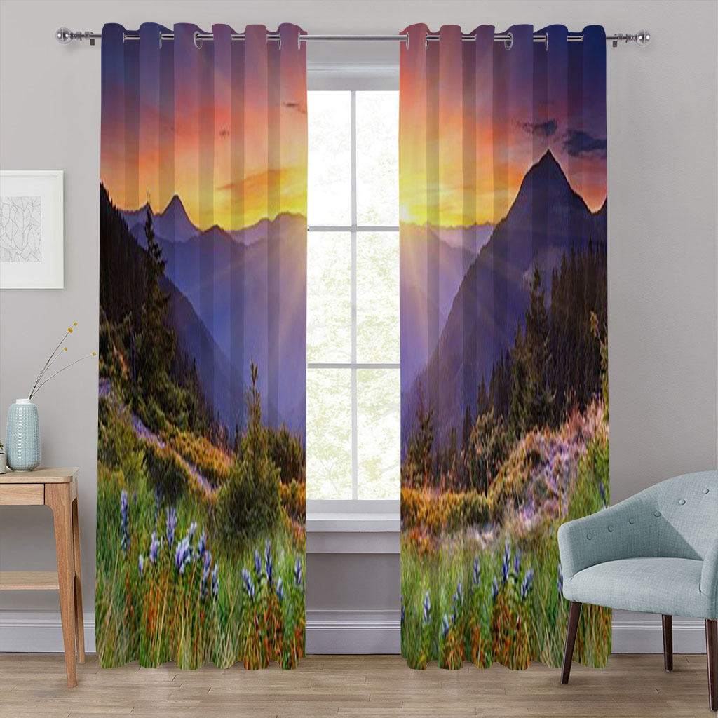 YL-37150 high-precision custom window 3D curtain printing finished product landscape wave curtain blackout curtain