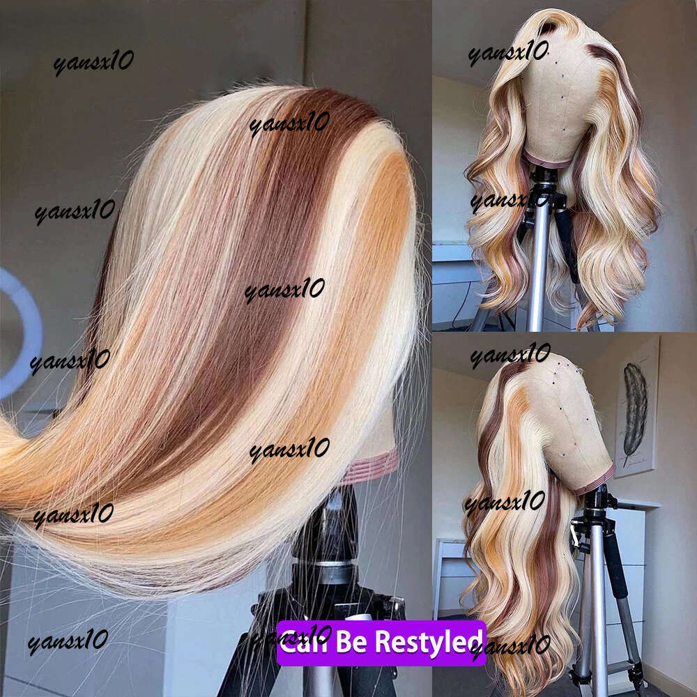 180 Density Brazilian Highlight Blonde Colored Simulation Human Hair Wig Body Wave Ombre HD Transparent Straight Lace Front Wigs For Women