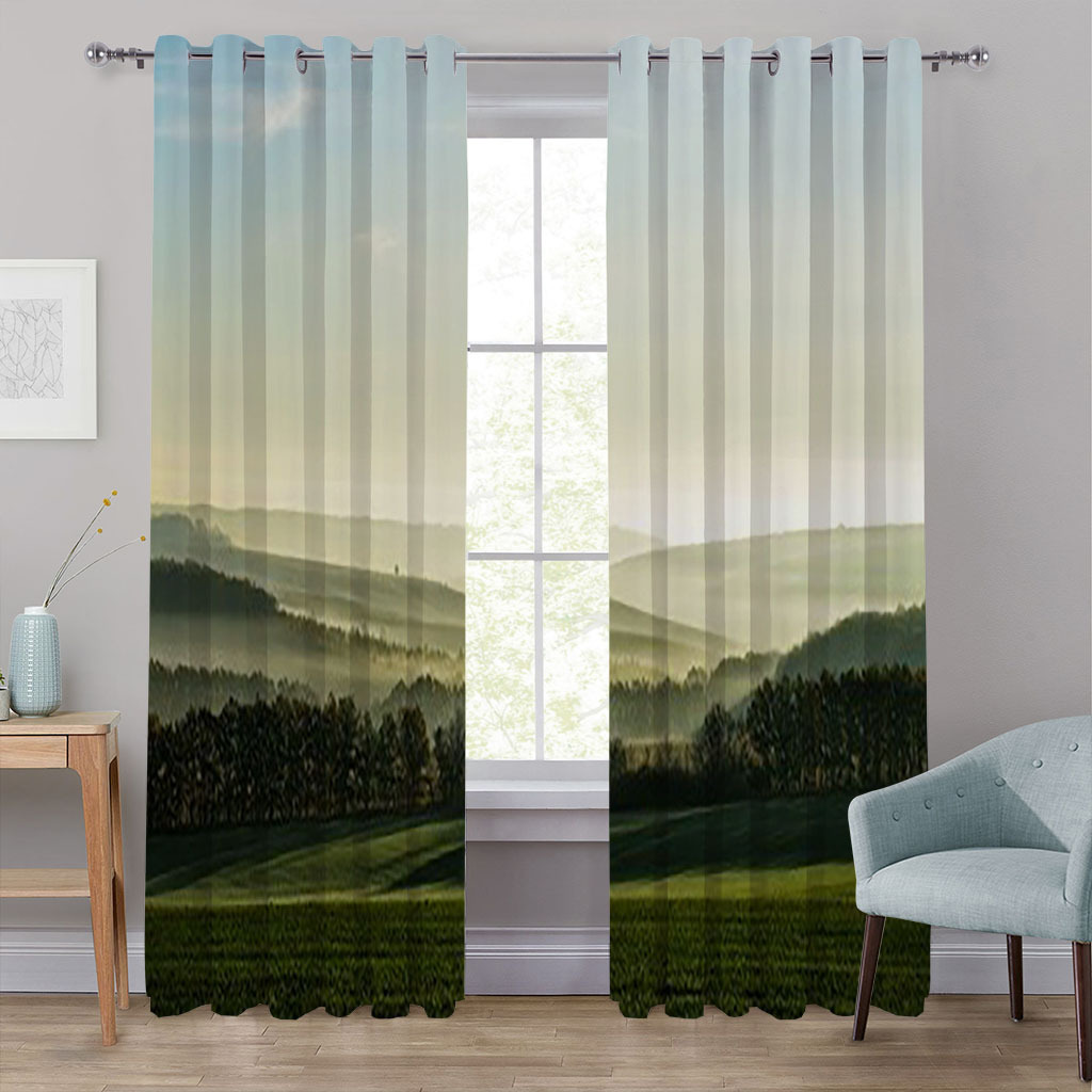 YL-37150 high-precision custom window 3D curtain printing finished product landscape wave curtain blackout curtain