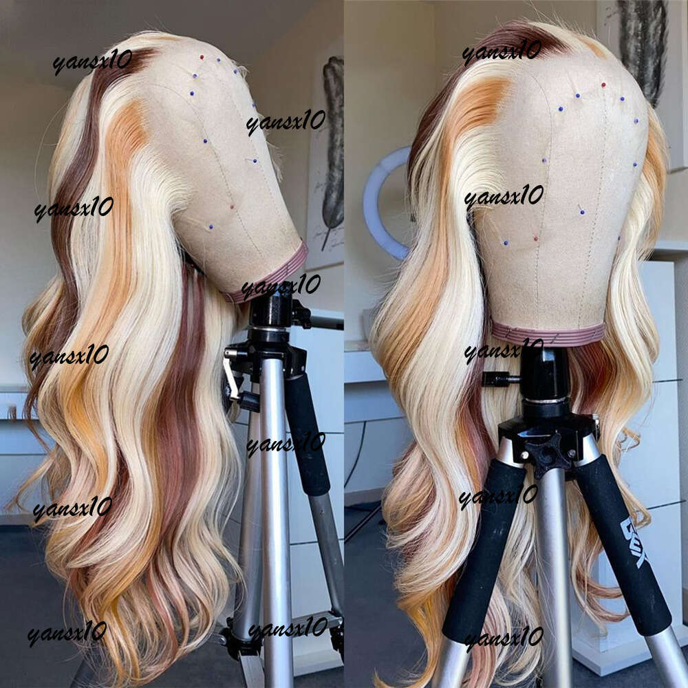 180 Density Brazilian Highlight Blonde Colored Simulation Human Hair Wig Body Wave Ombre HD Transparent Straight Lace Front Wigs For Women