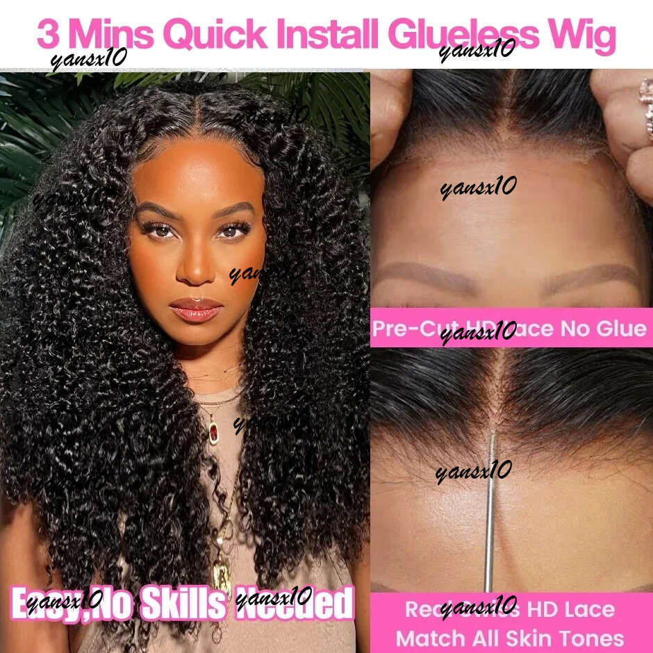 180density Brazilian Kinky 13x4 Frontal Wig Glueless Human Hair 4C Afro Curly Front Synthetic HD Lace Closure Wigs dd