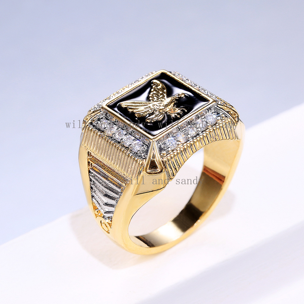14K Gold Eagle Ring Charm Designer Jewelry Gothic Cubic Zirconia Diamond Mens Rings Chunky Rings for Man Fashion Jewelry Gift