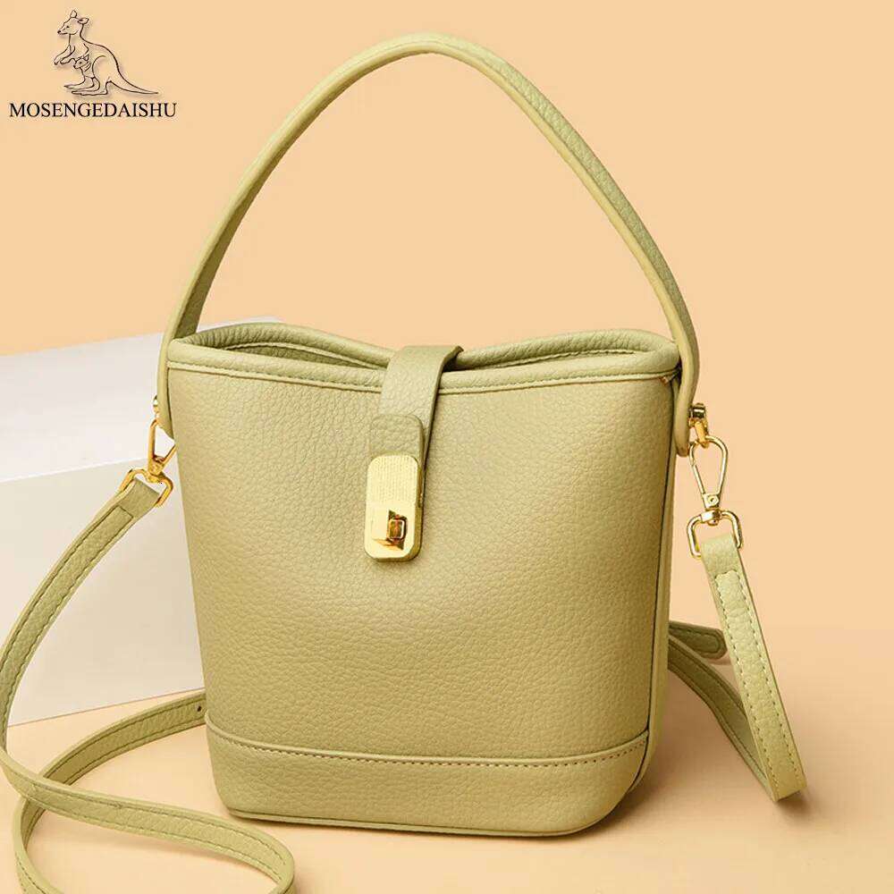 Lock Bucket Bags Quality Leather Messenger Small Handbag Women Shoulder Crossbody Bag Ladies Fashion Tote Purse