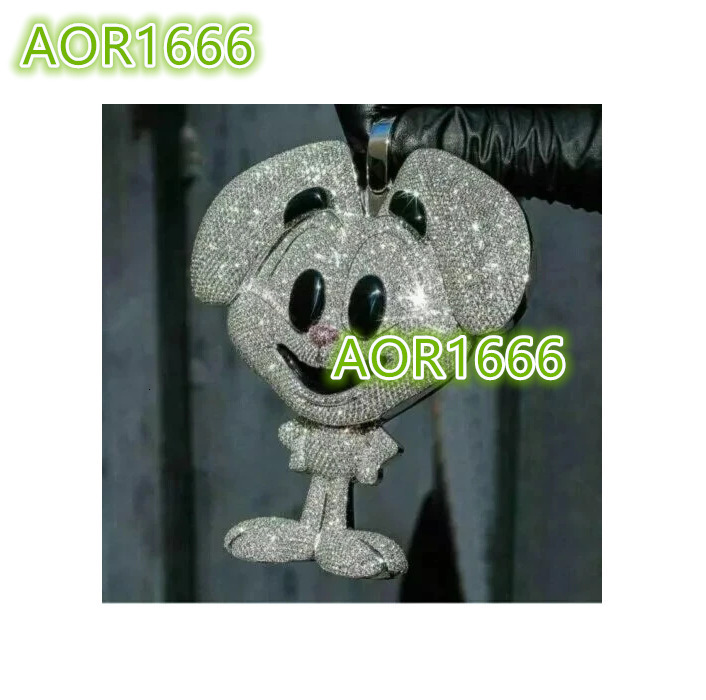 Real Moissanite 200Ct Round Cut Mens Cartoon Pendant 14K White Gold Plated Eternal Love And Designed For Everyday Elegance