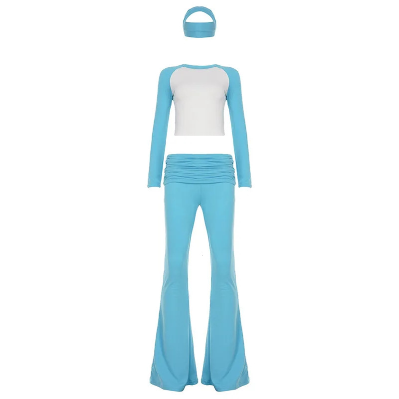 FAGADOER Casual 2 Pieces Set for Woman Long Sleeve Round Neck TShirt and High Waist Pants Matching Tracksuits Female Sportswear 250829