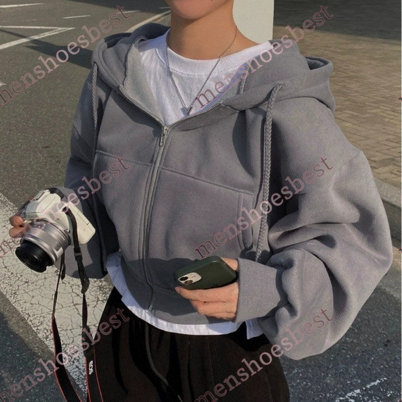 Womens Zip Hoodie Fleece Jacket Designer Short Sweater Women Workout Sport Coat Fitness Activewear Top Solid Zipper Sweatshirt Sports Gym Clothes Asia