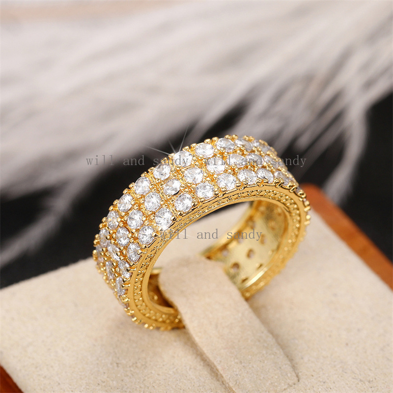 Iced Out Rows Cubic Zirconia Diamond Band Ring Silver Gold Designer Jewelry Wedding Band Charm Water Drop Crystal Finger Tail Rings for Woman Engageme