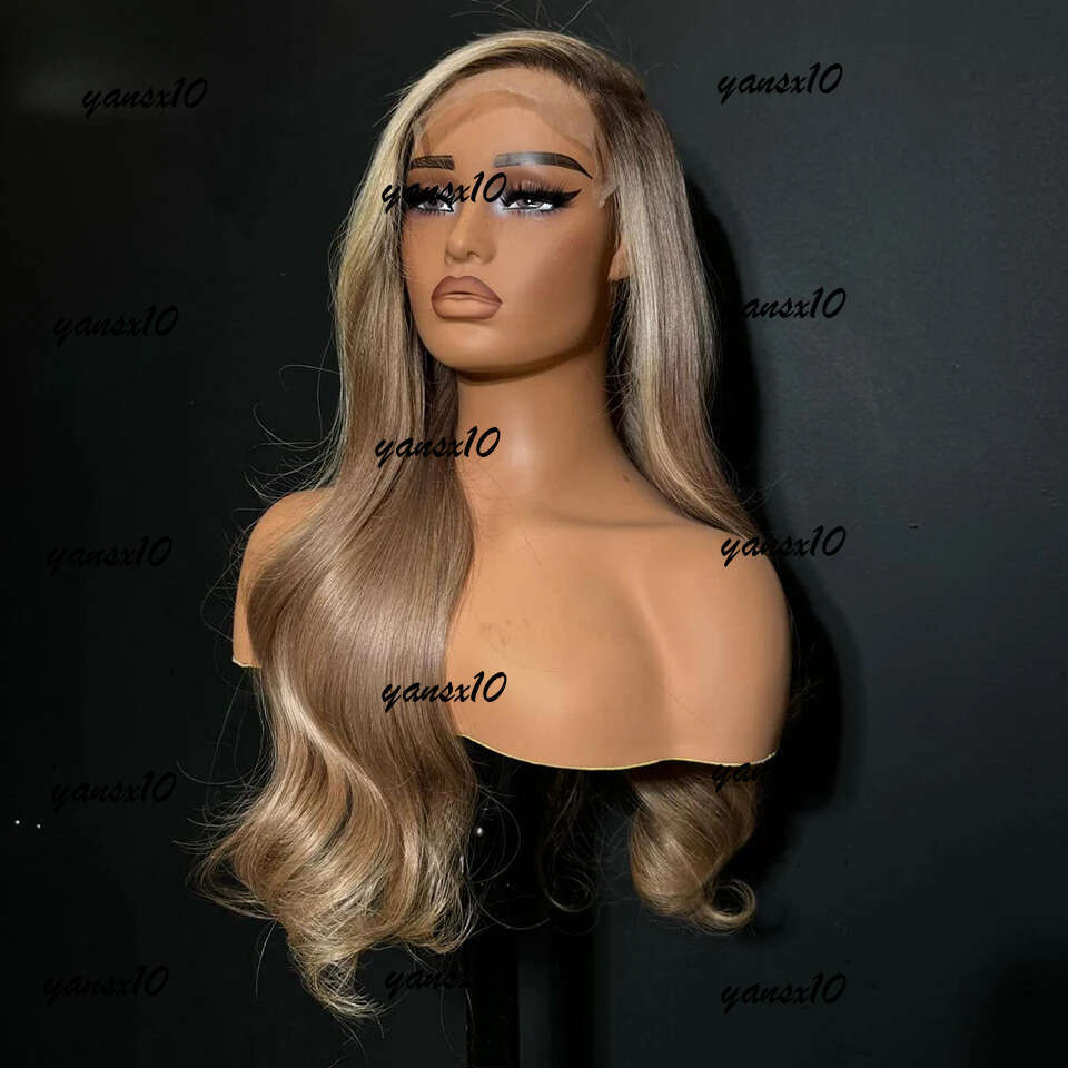180density Ash Blonde Highlight Body Wave Wigs for Women Yellow Brown 13x4 Human Hair Frontal Glueless Lace Front Wig Synthetic Preplucked