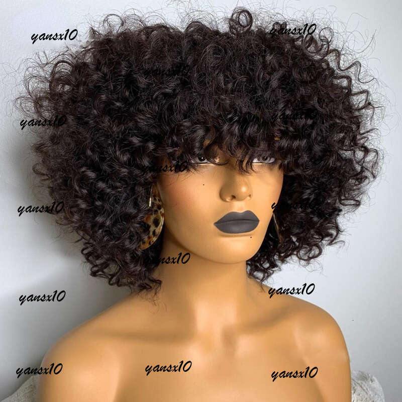 Mogolian Human Hair Wigs for Women 360 Full Lace Afro Kinky Natural Black Short Pixie Curly Synthetic Wig