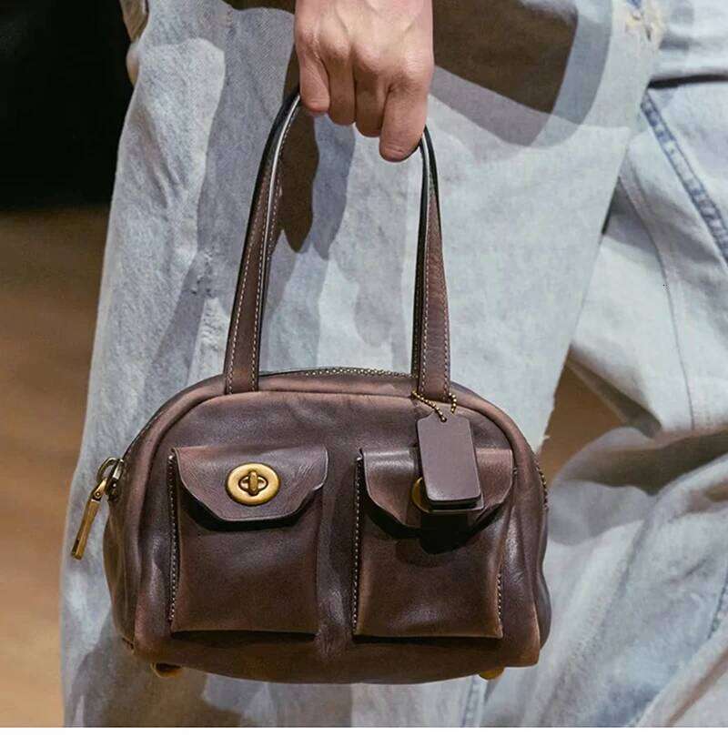 Niche Design Single Shoulder Motorcycle Soft Leather Handbag New Vintage Spicy Girl Style Multi-Pocket Underarm Women's Bag