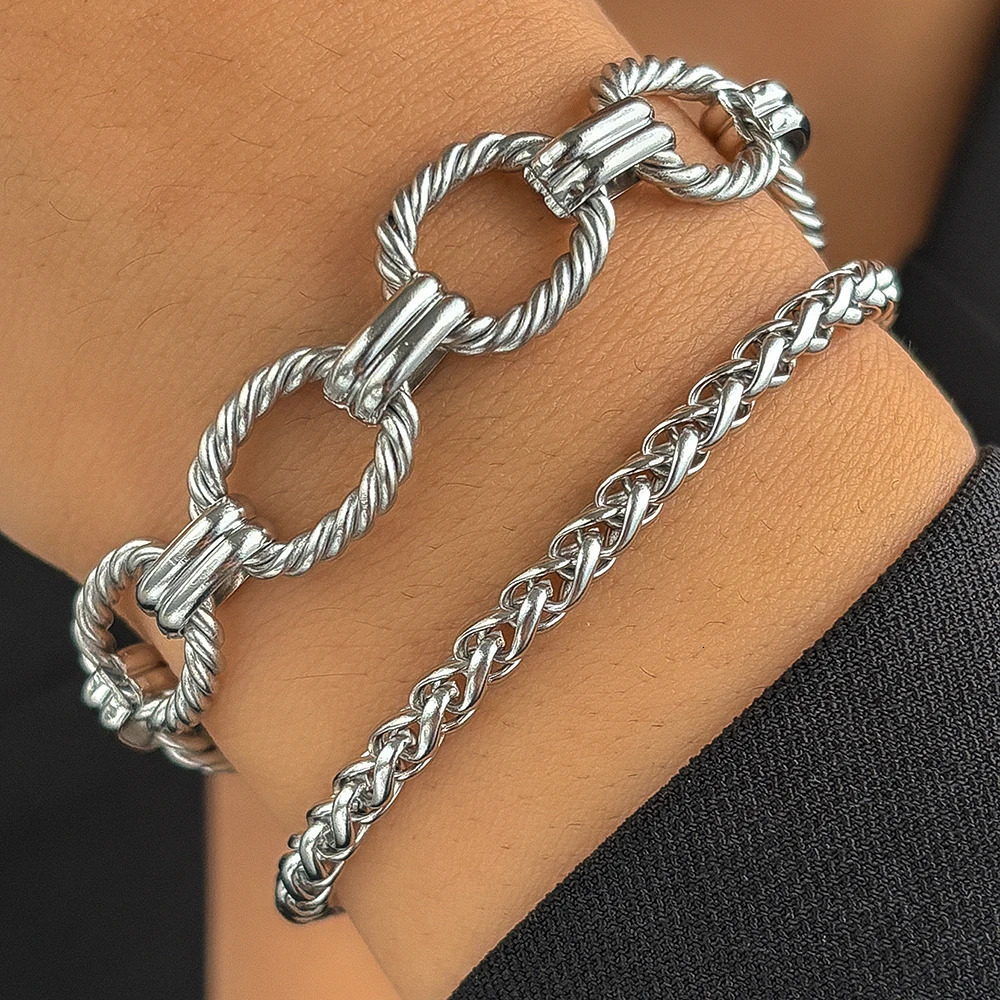 Stainless Steel Bracelet Set Minimalist Chain Atmospheric For Women Jewelry Nonfading Highquality Gifts 250828