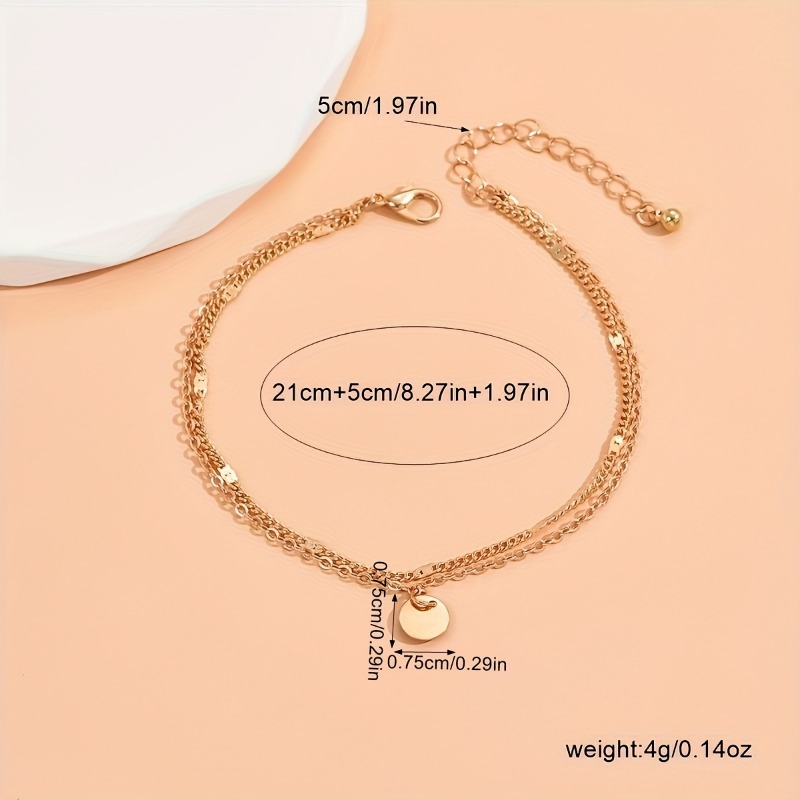 2025 new elegant double anklet with round coin pendant - gold iron, suitable for vacation and casual wear, multi-functional beach accessories