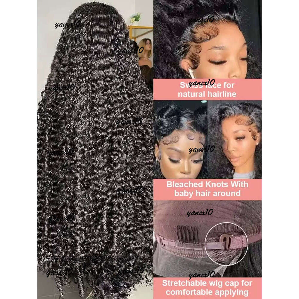 Invisi Strap HD 360 Front Human Hair Wigs Drawstring Curly Wave 13x4 Lace Frontal Wig Synthetic for Women Pre Plucked 250 Density