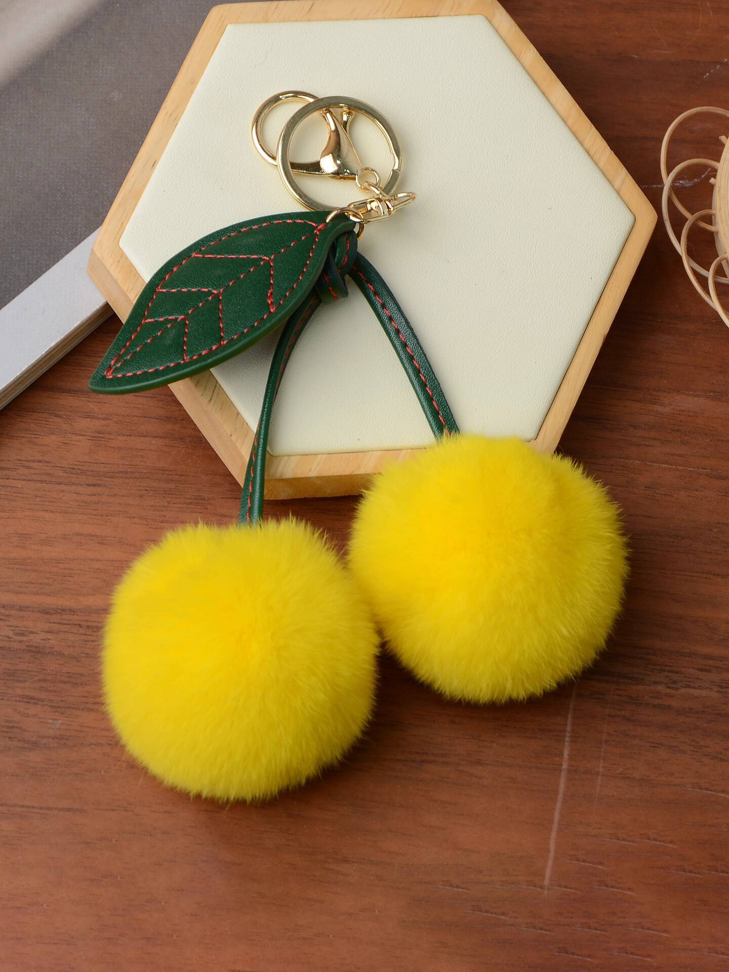 fur small cherry car key ring real rex rabbit hair