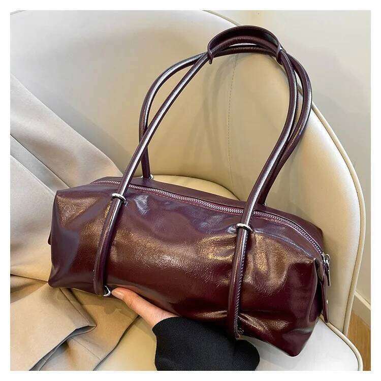 Brand Designer Oil PU Leather Women's Shoulder Retro Crossbody Bag Large Pillow Bowling Handbag