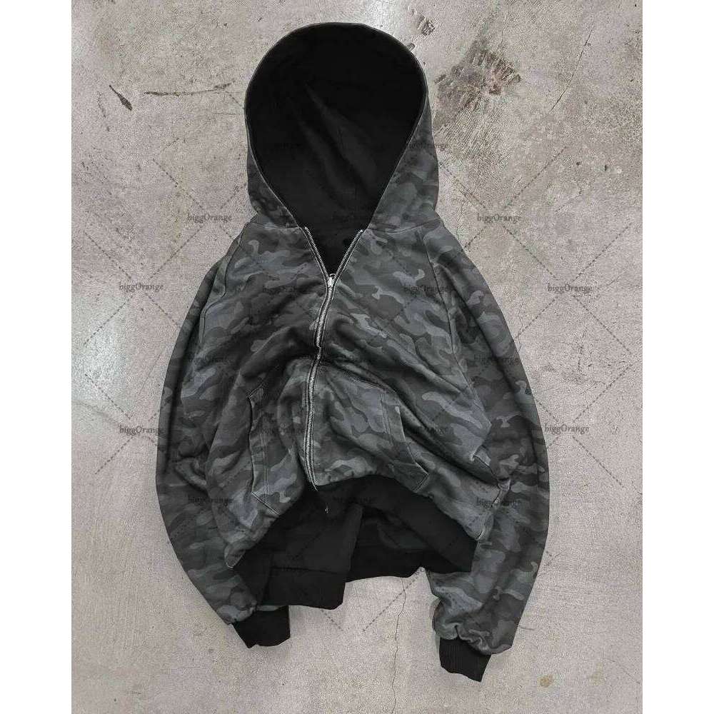 Trendy Haruku Camouflage Retro High Street Y2k Loose Zipper Sweatshirt Men New Hip Hop Casual American Oversized Hoodie Women