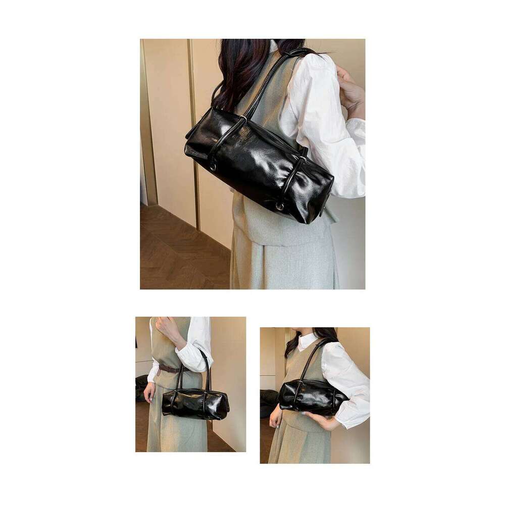 Brand Designer Oil PU Leather Women's Shoulder Retro Crossbody Bag Large Pillow Bowling Handbag