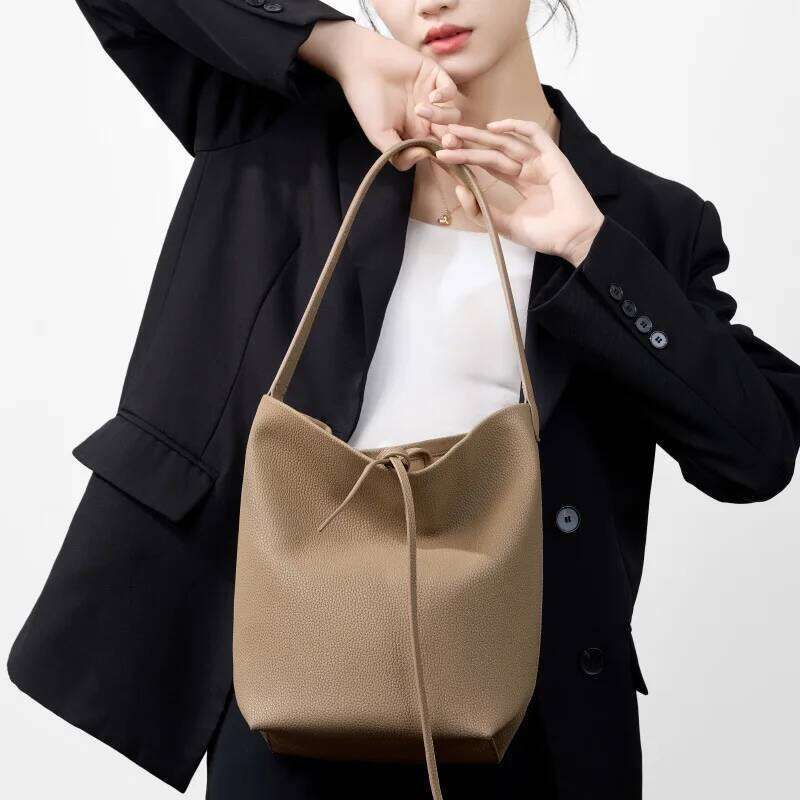Simple Brand Design No Beige Bucket Tote Appropriately Sized Cowhide Leather Women Armpit Shoulder Bag Soft Handbag 250830