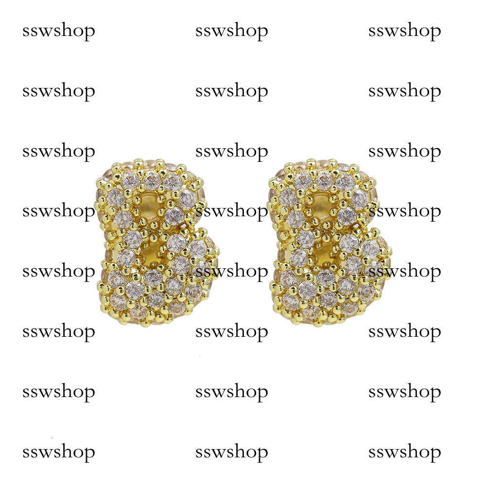 Brass Balloon Bubble Zircon Small 26 English Cute Letter Stud Earrings Fashion Ear Jewelry