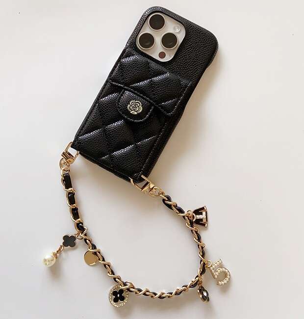 Luxury New iPhone 16 Pro Max Case Lychee Pattern Card Slot Handheld Chanel Style 14/15 Makeup Mirror