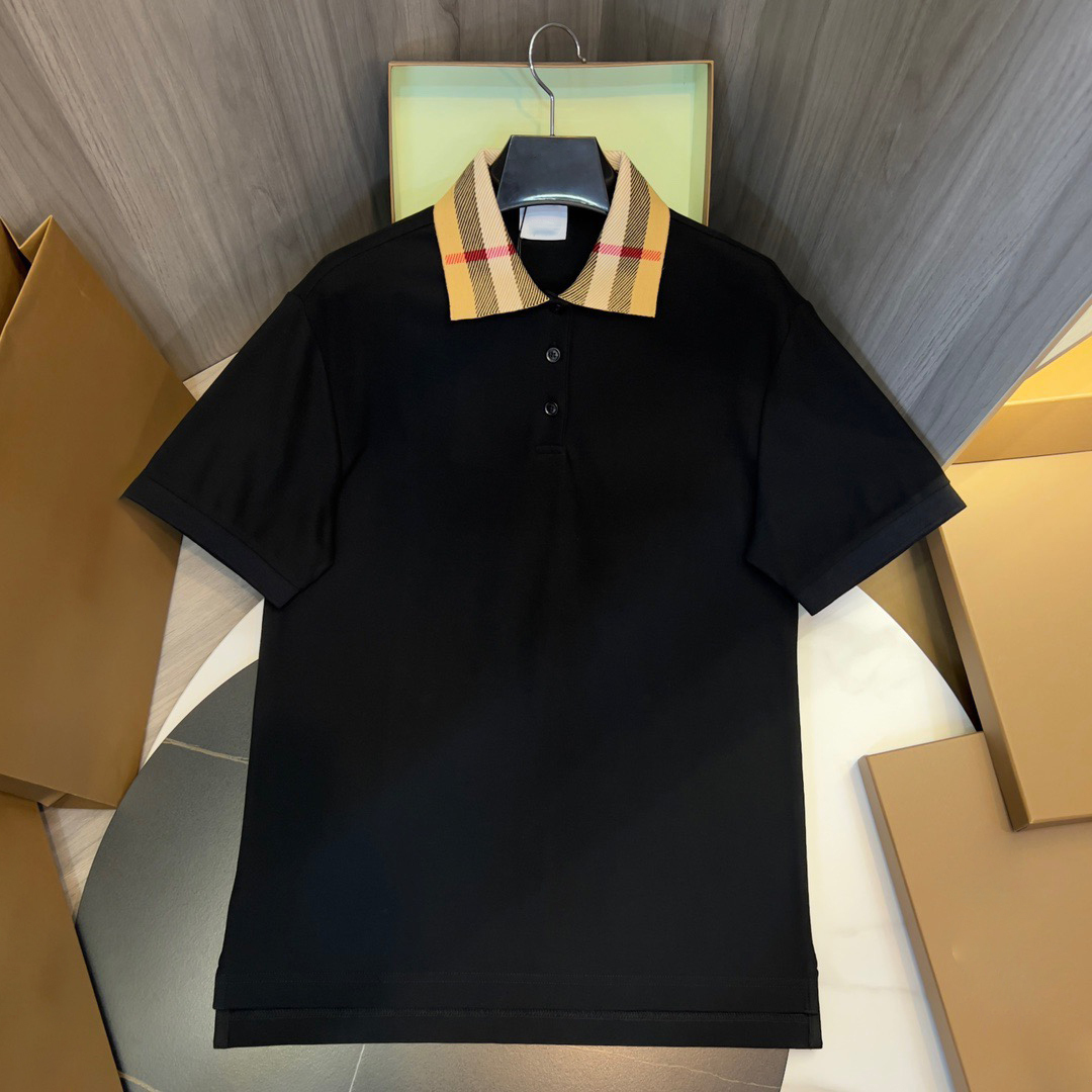 high quality designer men's polos, tshirt short sleeved t shirt polo shirt, letter printed burberrys2 burberriness pattern clothing black and white s2