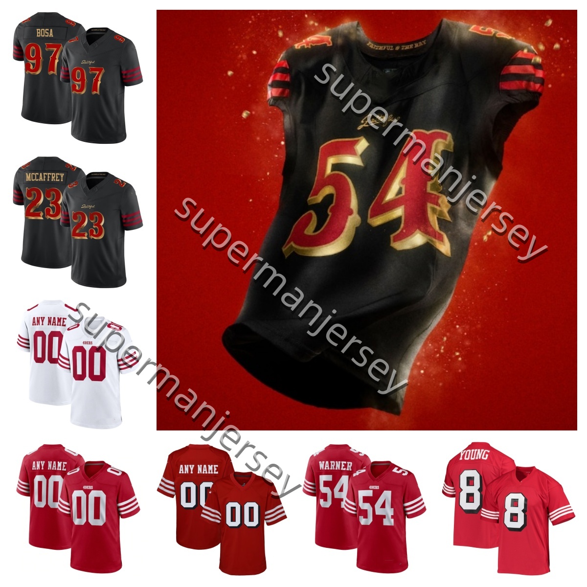 13 Brock Purdy Christian McCaffrey 23 Deommodore Lenoir George Kittle 85 Nick Bosa Fred Warner Mykel Williams Kyle Juszczyk Trent Williams Jauan Football Jersey
